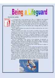 Jobs - Being a Lifeguard - Test or Worksheet