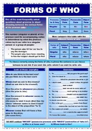 English Worksheet: FORMS OF WHO