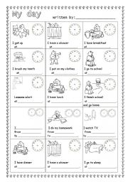 English Worksheet: Daily routine-guided writing