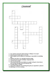 English Worksheet: Crossword