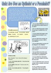 English Worksheet: QUIZ: Are You an Optimist or a Pessimist?