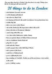 English Worksheet: 20 things to do in London