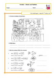 English Worksheet: Colours and Numbers Review