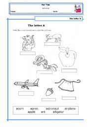 English Worksheet: Letter A Vocabulary