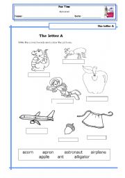 English worksheet: Letter A Vocabulary