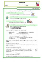 English Worksheet: Relative Clauses