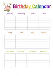 English Worksheet: Birthday Calendar