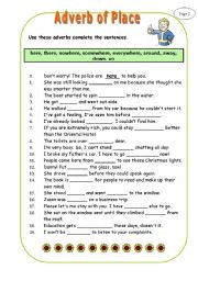 English Worksheet: Adverb of Place (two pages)