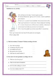 English Worksheet: Written test on daily routines