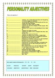 English Worksheet: Personality adjectives