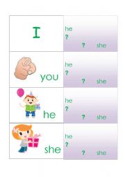 English Worksheet: Pronoun FLashcards (with backing) for kids / YLs