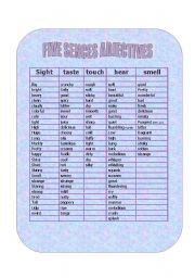 English Worksheet: adjectives five senses