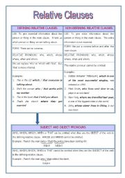 English Worksheet: Relative Clauses (Defining & Non-defining)