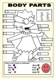 English Worksheet: BODY PARTS (LISA SIMPSON)