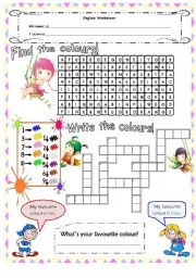 English Worksheet: Colours - wordsearch & crosswords