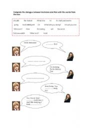 English Worksheet: Harry Potter- Complete the dialogue between Hermione and Ron-