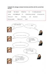 English worksheet: Harry Potter- Complete the dialogue between Hermione and Ron-