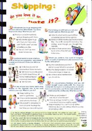 English Worksheet: Shopping - Do you love it or hate it   - Quiz