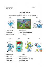 English Worksheet: What are the smurfs  doing?