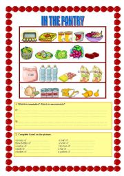 English Worksheet: In the pantry -countable or uncountable, containers -2 pages