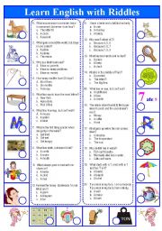 English Worksheet: Riddle quiz to entertain your students!