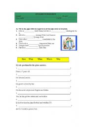 Worksheet on Adectives & Question Words