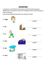 English Worksheet: Synonyms Worksheet