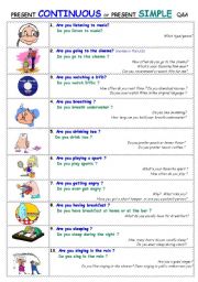 English Worksheet: Present Continuous or Simple - Q&A