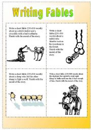 English Worksheet: Writing Fables (8 Story Starters)