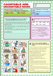 English Worksheet: Countable and uncountable nouns