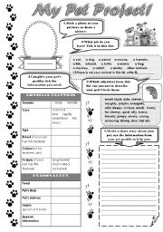 English Worksheet: MY PET PROJECT! -  describing a pet worksheet ( writing activity )