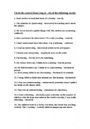 English Worksheet: adjectives with -ed and -ing