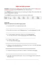 English worksheet: Subject and object pronouns