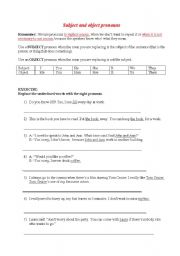 English Worksheet: Subject and object pronouns