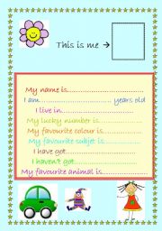 English Worksheet: This is me.    Write some information about yourself!