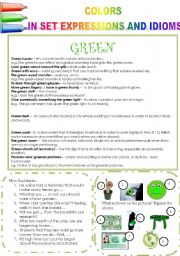 English Worksheet: COLORS IN SET EXPRESSIONS AND IN IDIOMS! (PART 6) GREEN