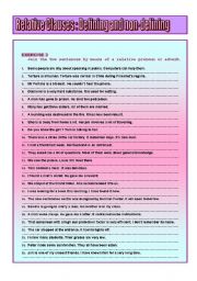 English Worksheet:  RELATIVE CLAUSES : defining and non-defining ( Part II )