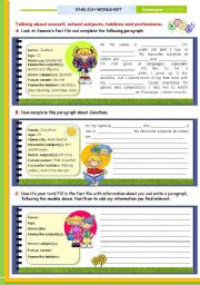 English Worksheet: Writing series  -  (1)  -  Writing about oneself: Personal information, school subjects, hobbies and future careers for upper elementary and Lower Intermediate students