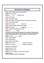 English Worksheet: Restaurant Dialogue