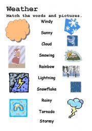 English Worksheet: Weather pictures and words