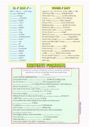 English Worksheet: A/AN/- .........SOME/ANY...........INDEFINITE PRONOUNS