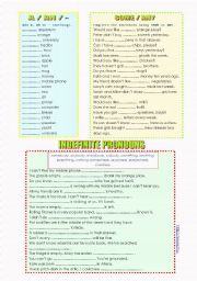 English Worksheet: A/AN/- .........SOME/ANY...........INDEFINITE PRONOUNS