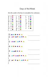 English worksheet: Days of the week - funny code