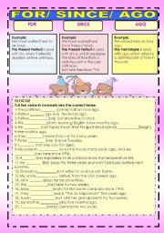 GRAMMAR WORKSHEET - FOR, SINCE and AGO