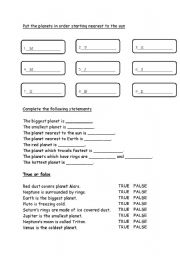 English Worksheet: space facts