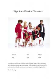 English worksheet: High School Musical Characters