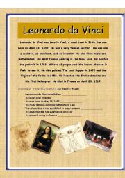 English Worksheet: LEONARDO DA VINCI READING (true / false exercise)