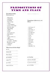 English Worksheet: prepositions of time and place