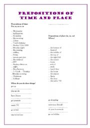 English worksheet: prepositions of time and place