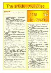 English Worksheet:  The article : activities